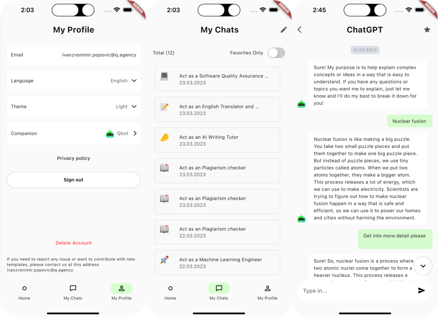 Q ChatBot Flutter application