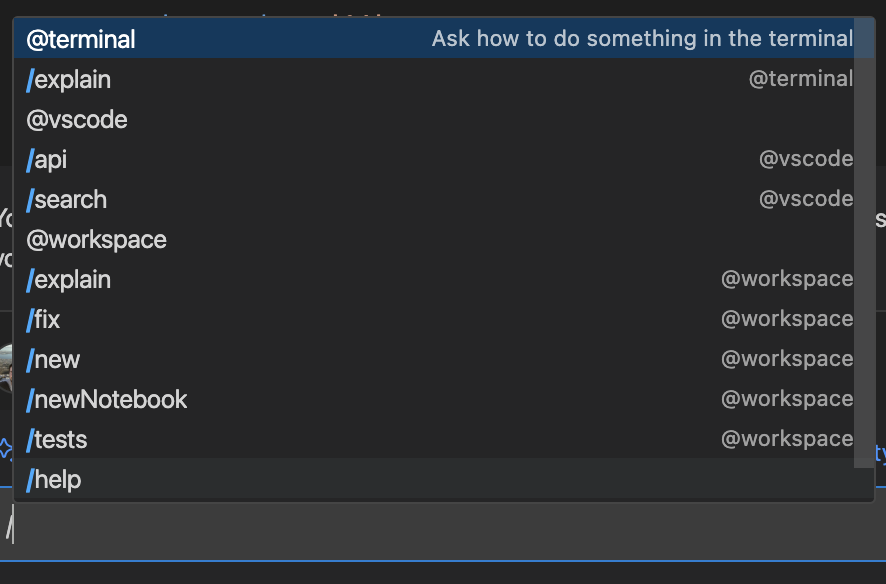 GitHub Copilot Chat: Available Commands