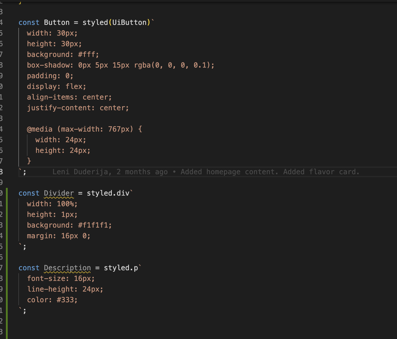 Example 16: Default Base Code for Divider and Description UI Components