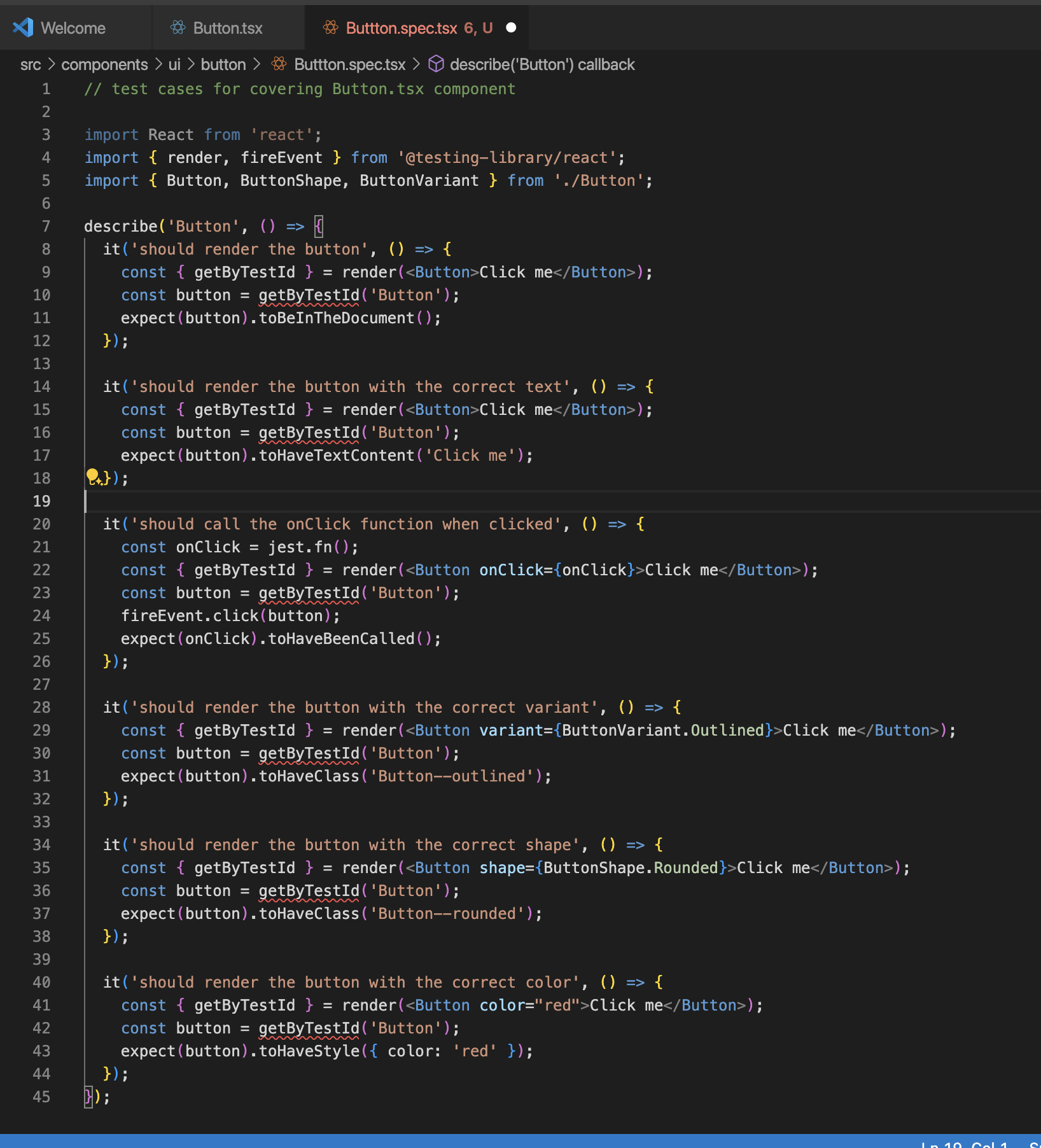 Example 21: Automatically Generated Test Cases for Base Button Component 