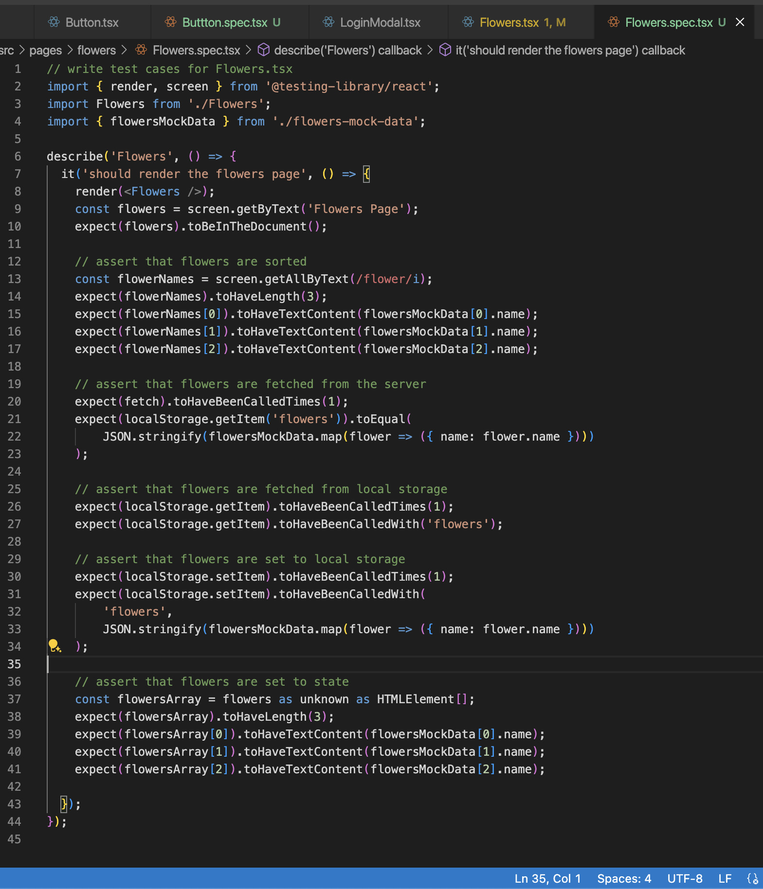 Example 24: Test Cases Generated for a Page, with Additional Tests Added via Comments, Utilizing Generated Mock Data 