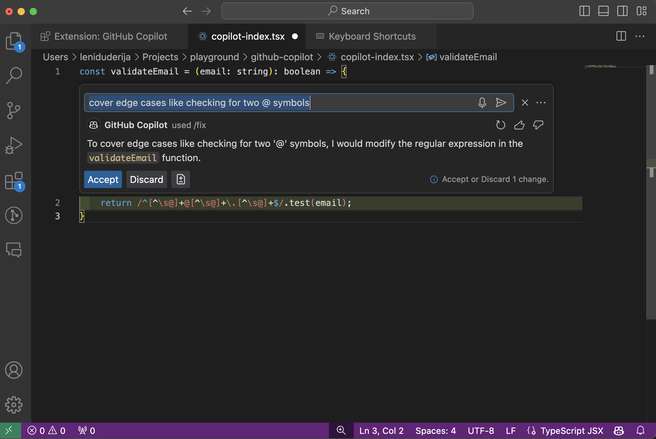 Example 4: Utilizing GitHub /fix for Email Validation Adjustment 