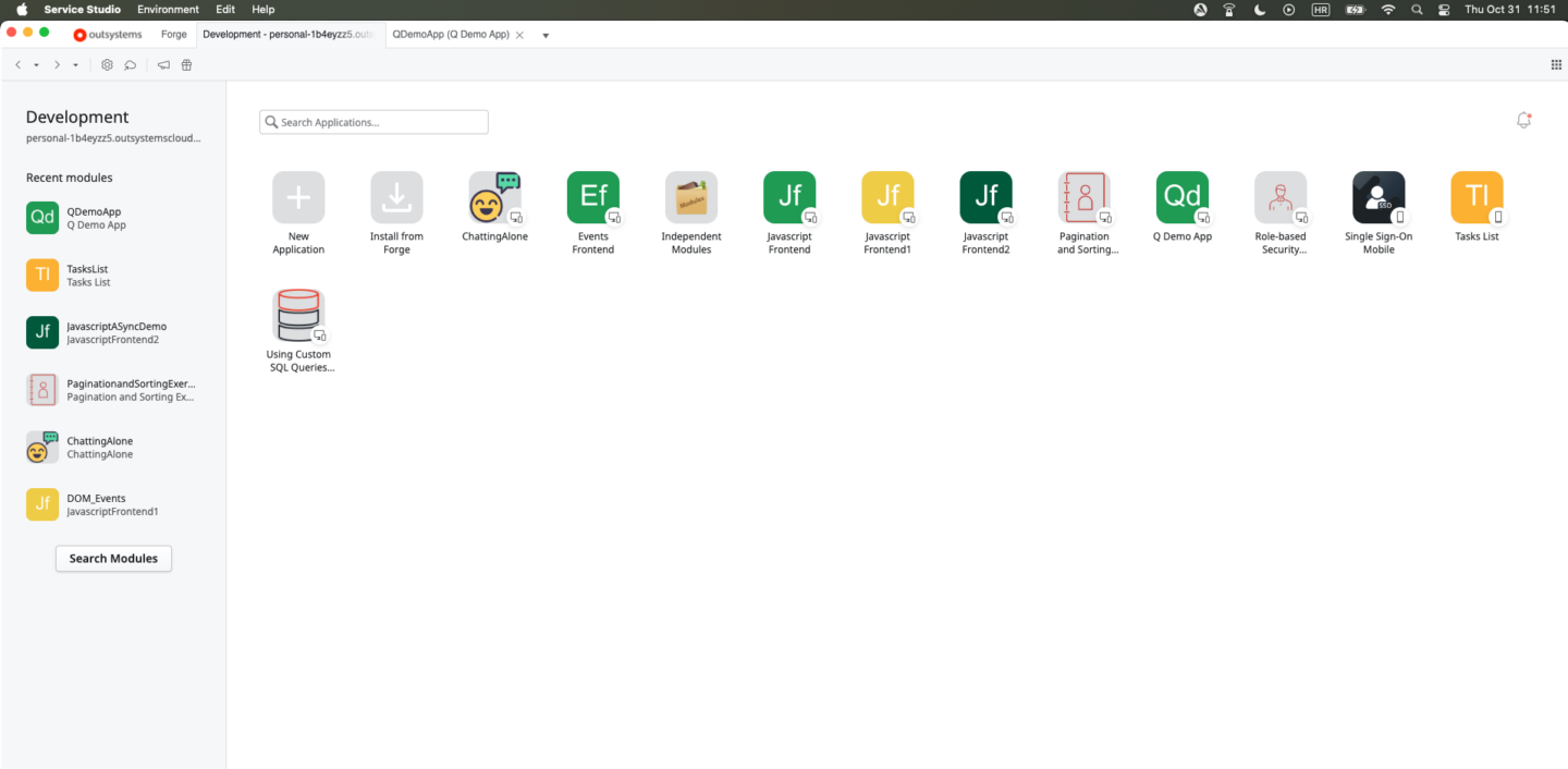 Service Studio - user’s personal development environment 